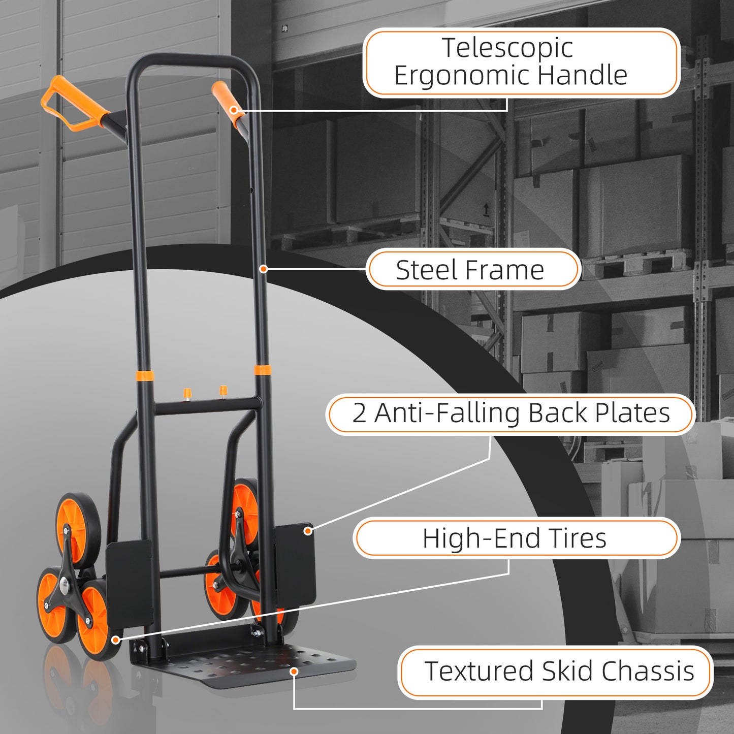 Trolley Hand Trucks 6-Wheels Foldable Load Cart Steel, Orange