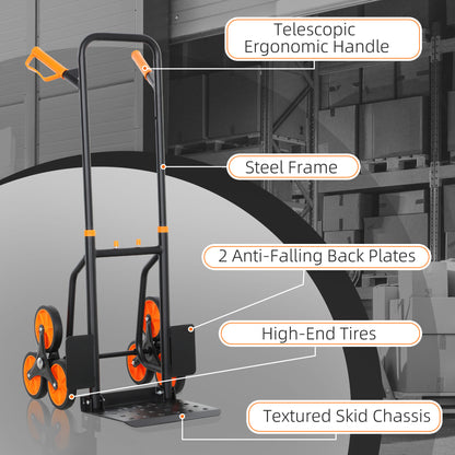 Trolley Hand Trucks 6-Wheels Foldable Load Cart Steel, Orange