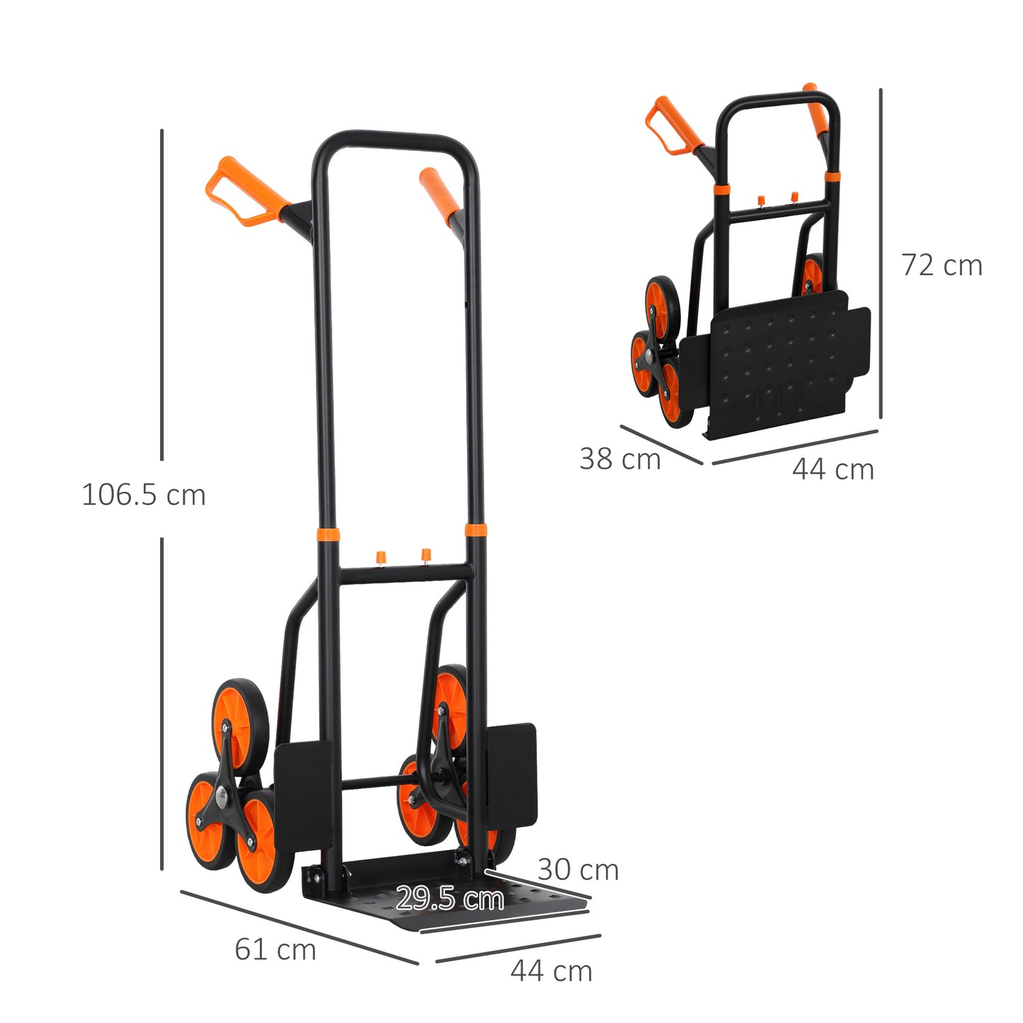 Trolley Hand Trucks 6-Wheels Foldable Load Cart Steel, Orange