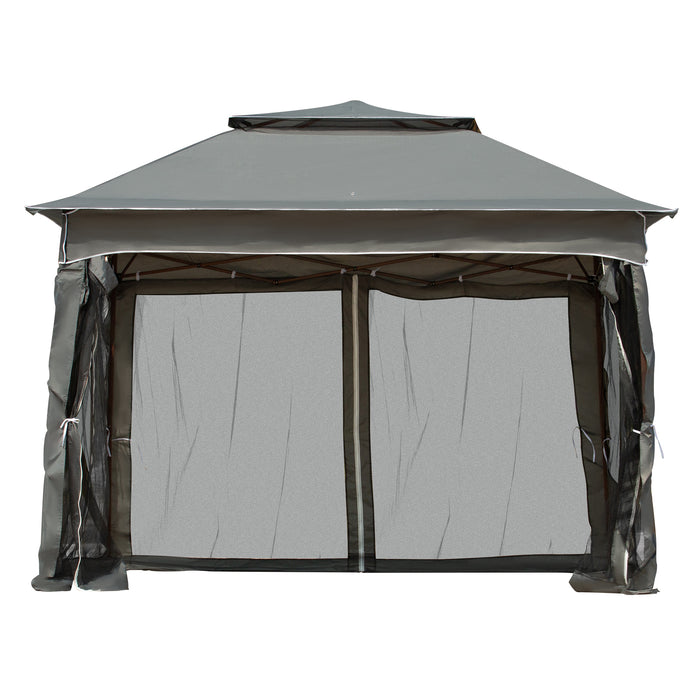 3 x 3(m) Pop Up Gazebo, Double-roof Garden Tent with Netting and Carry Bag, Party Event Shelter for Outdoor Patio, Grey