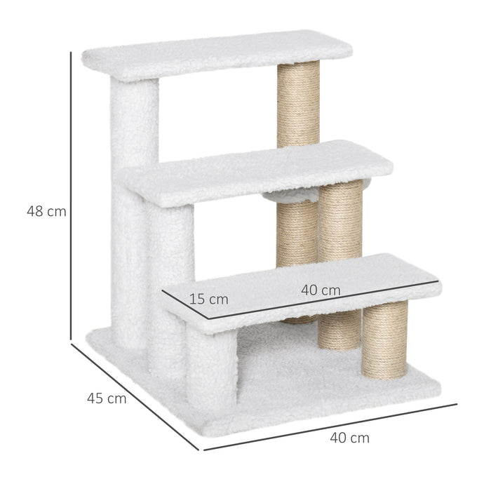 Pet Stair with 3-step Climb Ladder, Scratching Posts, White