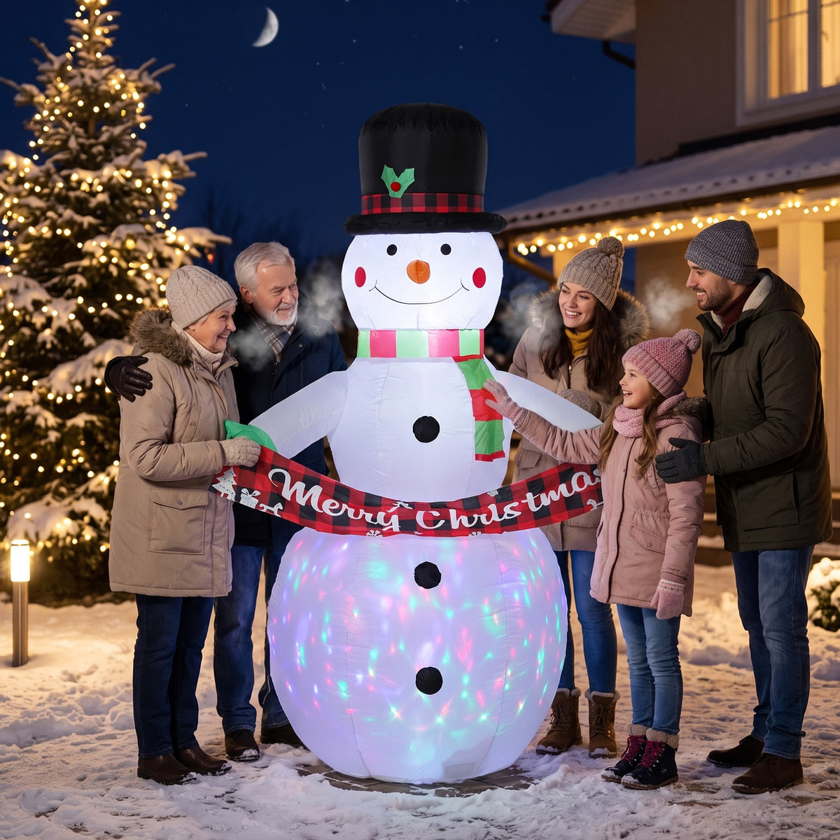 Christmas Blow Up Snowman with Colourful LED Light