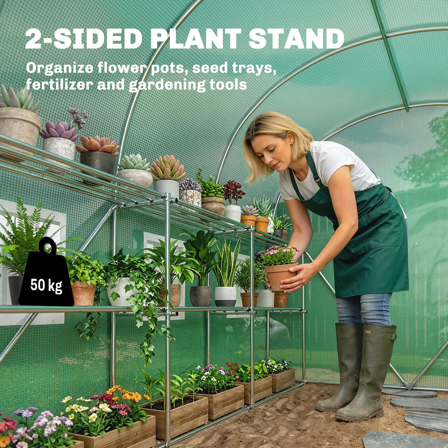 Walk-in Greenhouse with Shelves, Green House with Mesh Windows