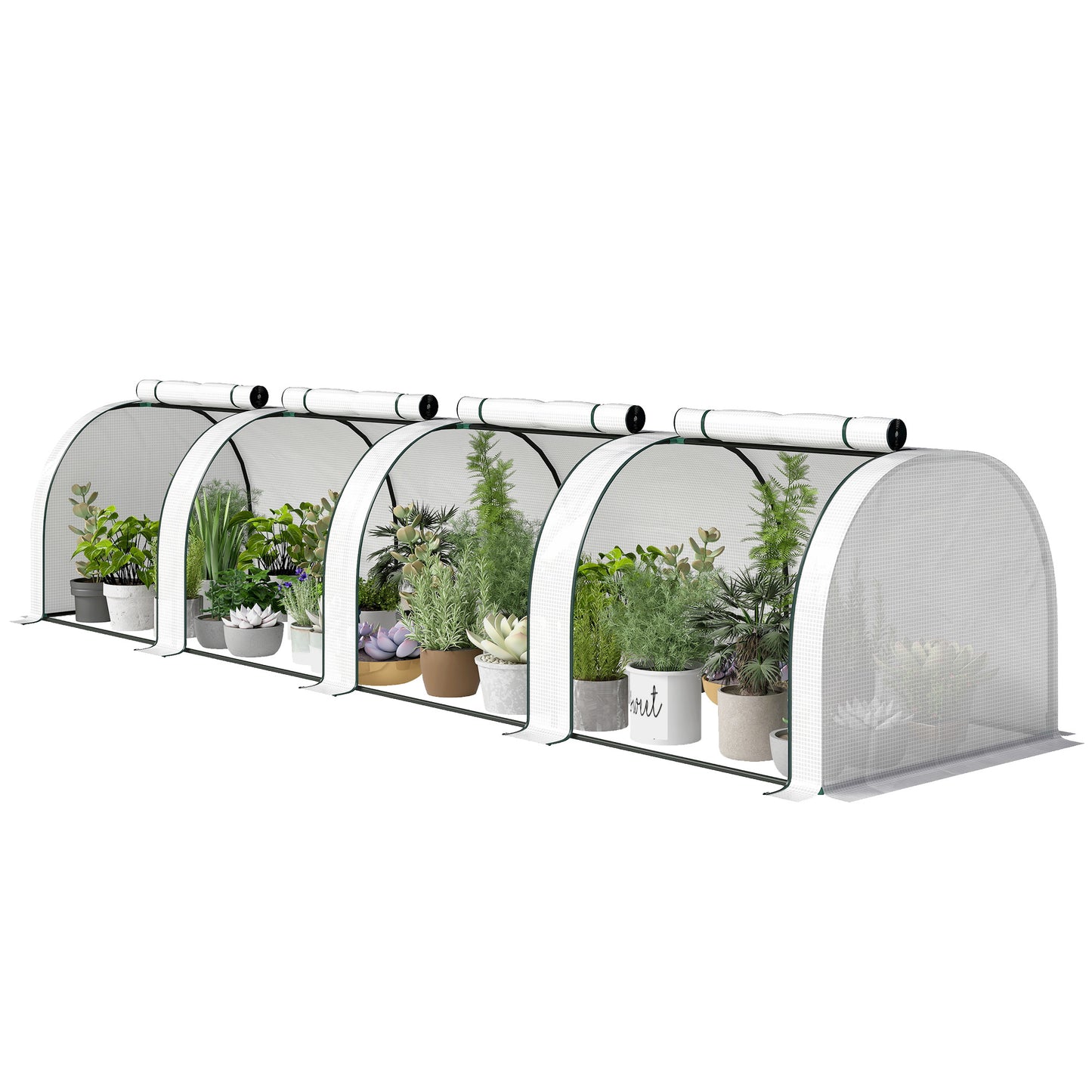PE Tunnel Greenhouse, Green Grow House with Steel Frame and Zipper Doors for Garden, 395 x 100 x 80cm, White
