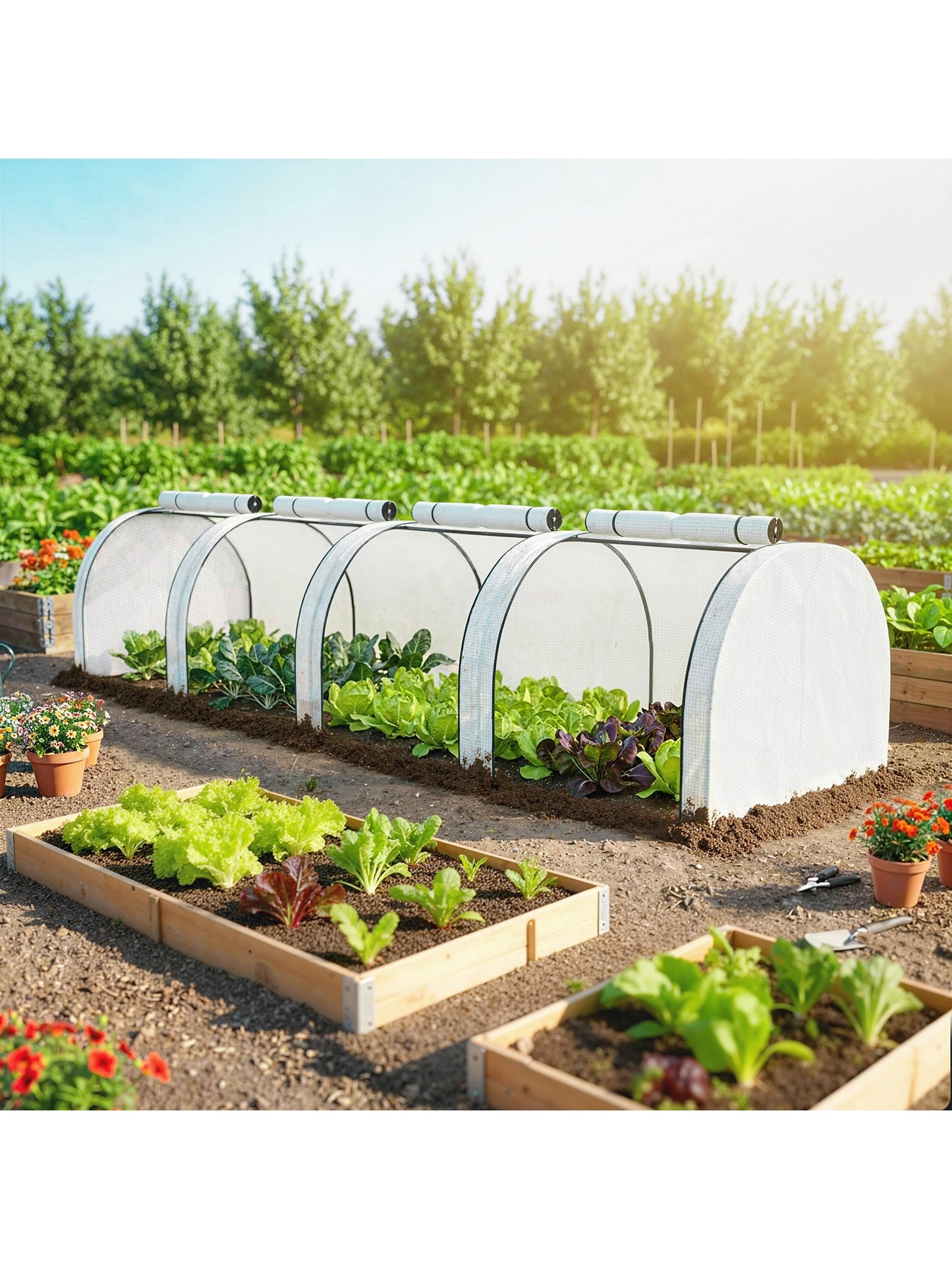PE Tunnel Greenhouse, Green Grow House with Steel Frame and Zipper Doors for Garden, 395 x 100 x 80cm, White