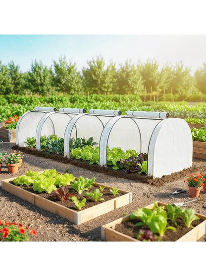 PE Tunnel Greenhouse, Green Grow House with Steel Frame and Zipper Doors for Garden, 395 x 100 x 80cm, White