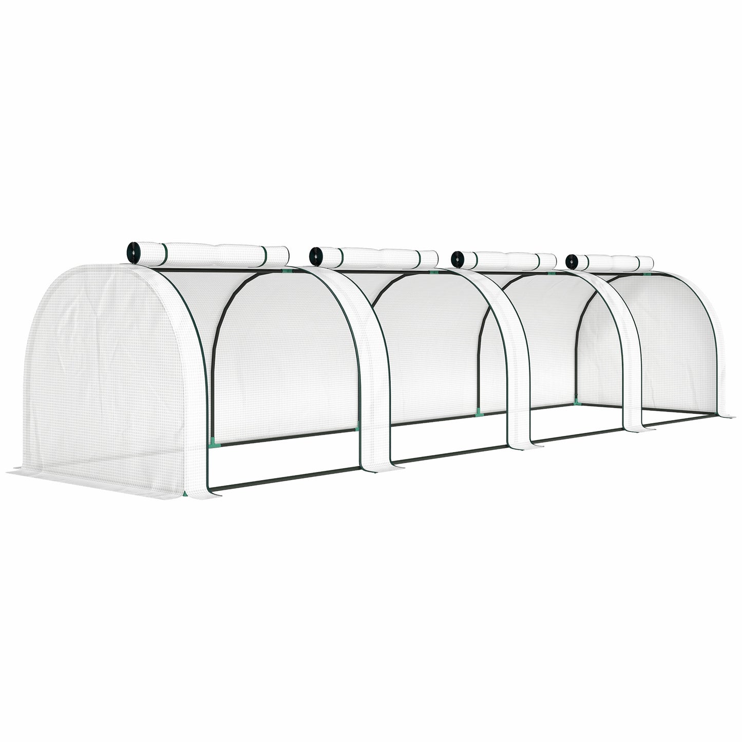 PE Tunnel Greenhouse, Green Grow House with Steel Frame and Zipper Doors for Garden, 395 x 100 x 80cm, White