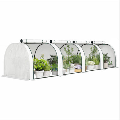 PE Tunnel Greenhouse, Green Grow House with Steel Frame and Zipper Doors for Garden, 395 x 100 x 80cm, White