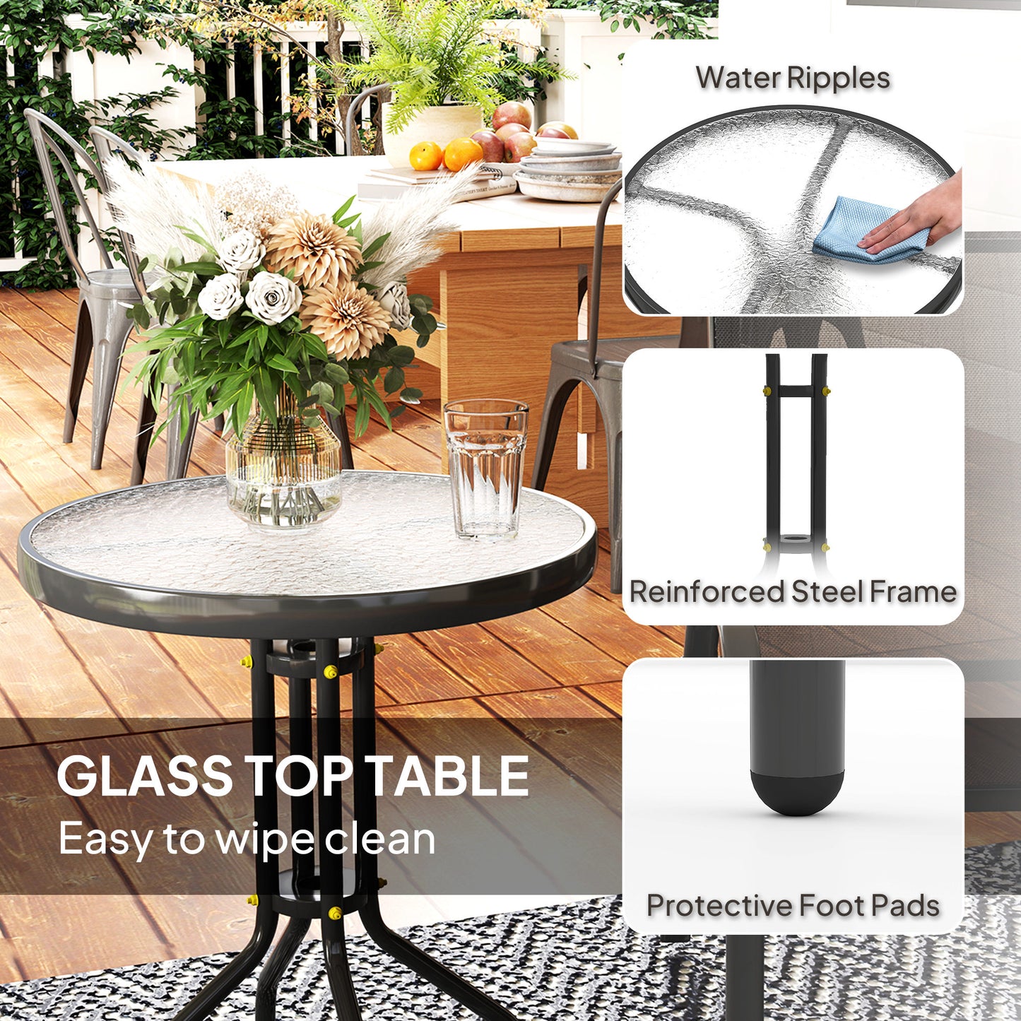 Garden Bistro Set, Small Garden Set w/ Stackable Chairs, Black