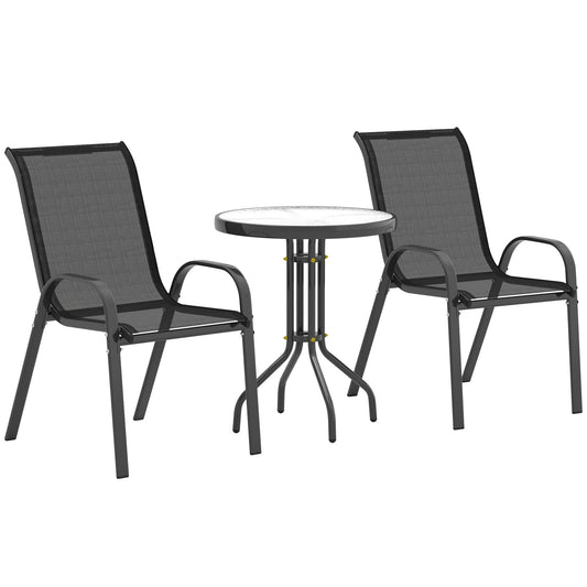 Garden Bistro Set, Small Garden Set w/ Stackable Chairs, Black