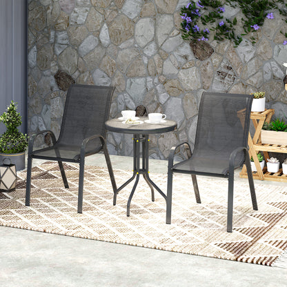Garden Bistro Set, Small Garden Set w/ Stackable Chairs, Black
