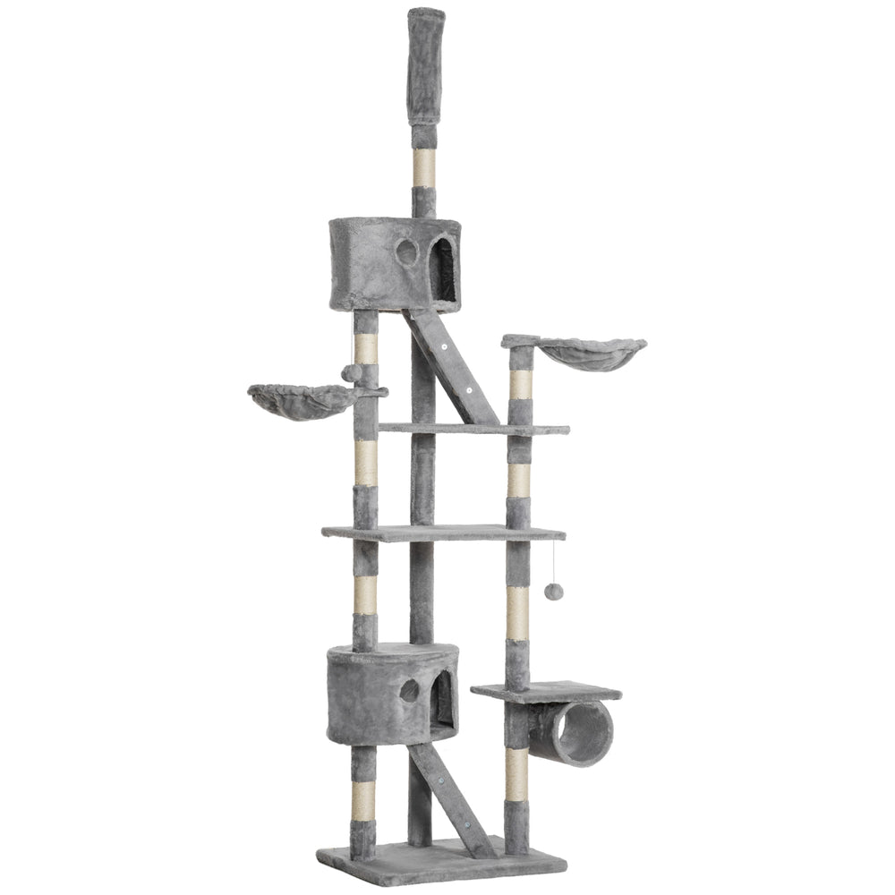 Floor to Ceiling Cat Tree for Indoor Cats 240-260cm Adjustable Height Grey