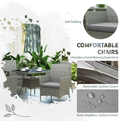 Rattan Outdoor Dining Table and Chairs for 4, Light Grey