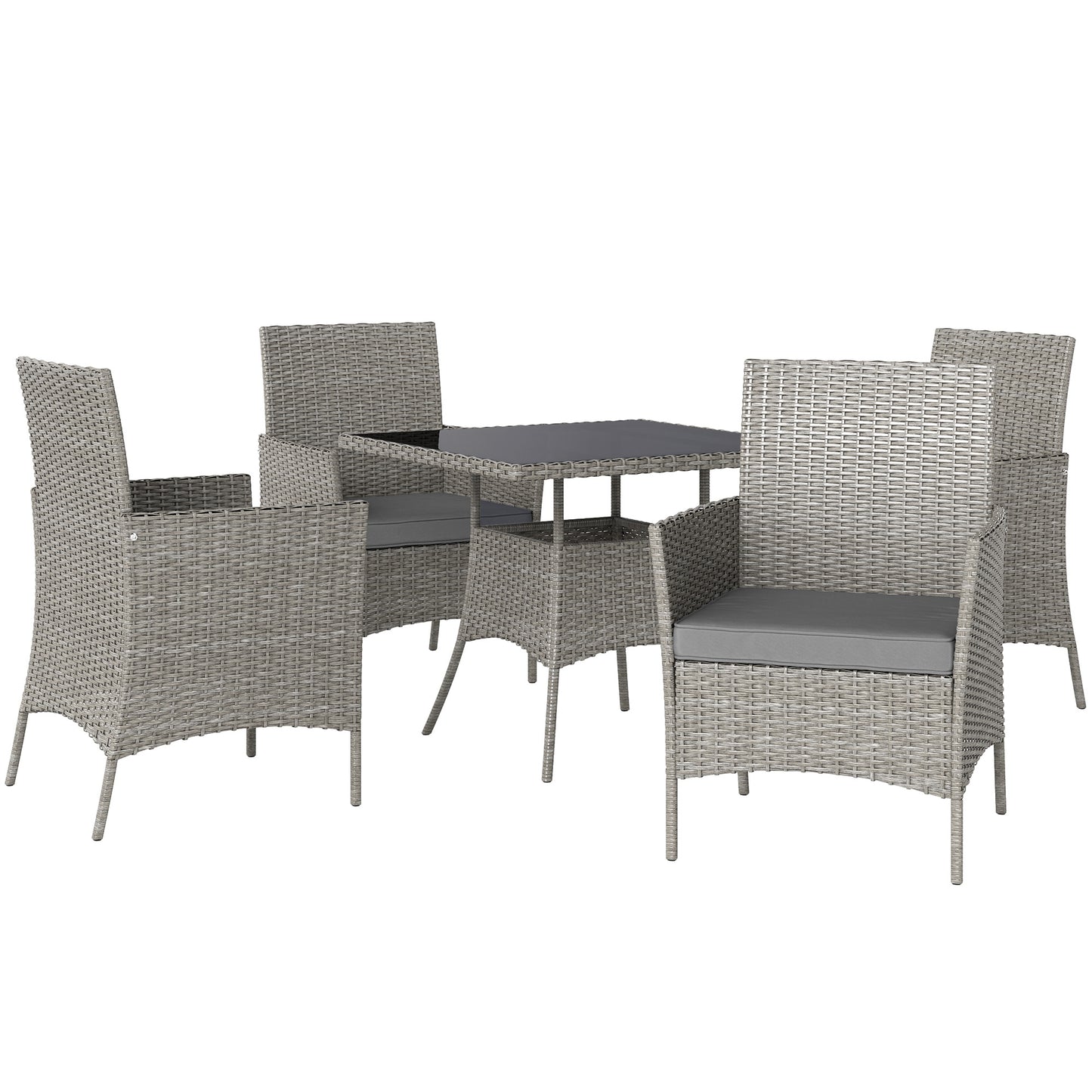Rattan Outdoor Dining Table and Chairs for 4, Light Grey