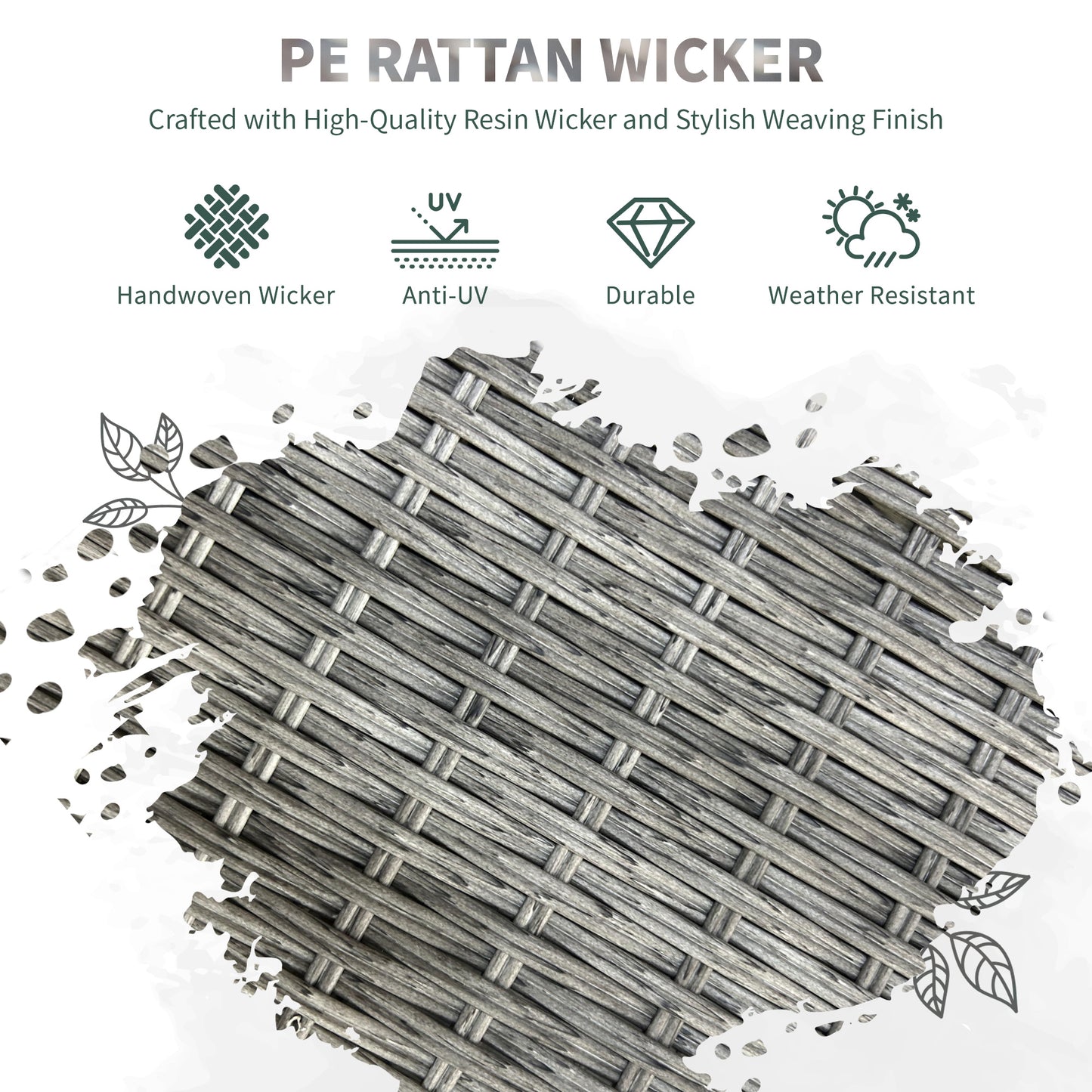 Rattan Outdoor Dining Table and Chairs for 4, Light Grey