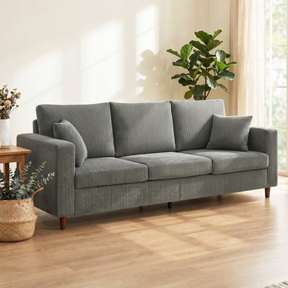3 Seater Sofa with Wide Seat, Corduroy Upholstered, Light Grey