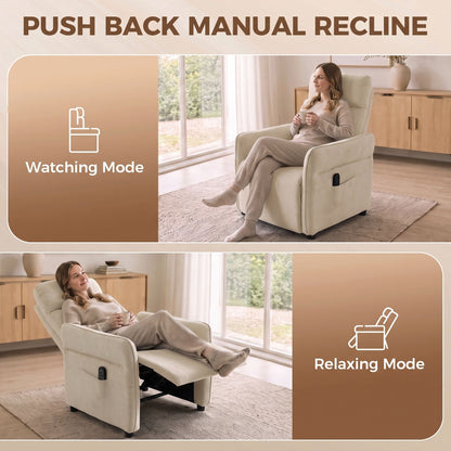 Recliner Armchair, Manual Recliner Chair, Massage & Heat, Beige