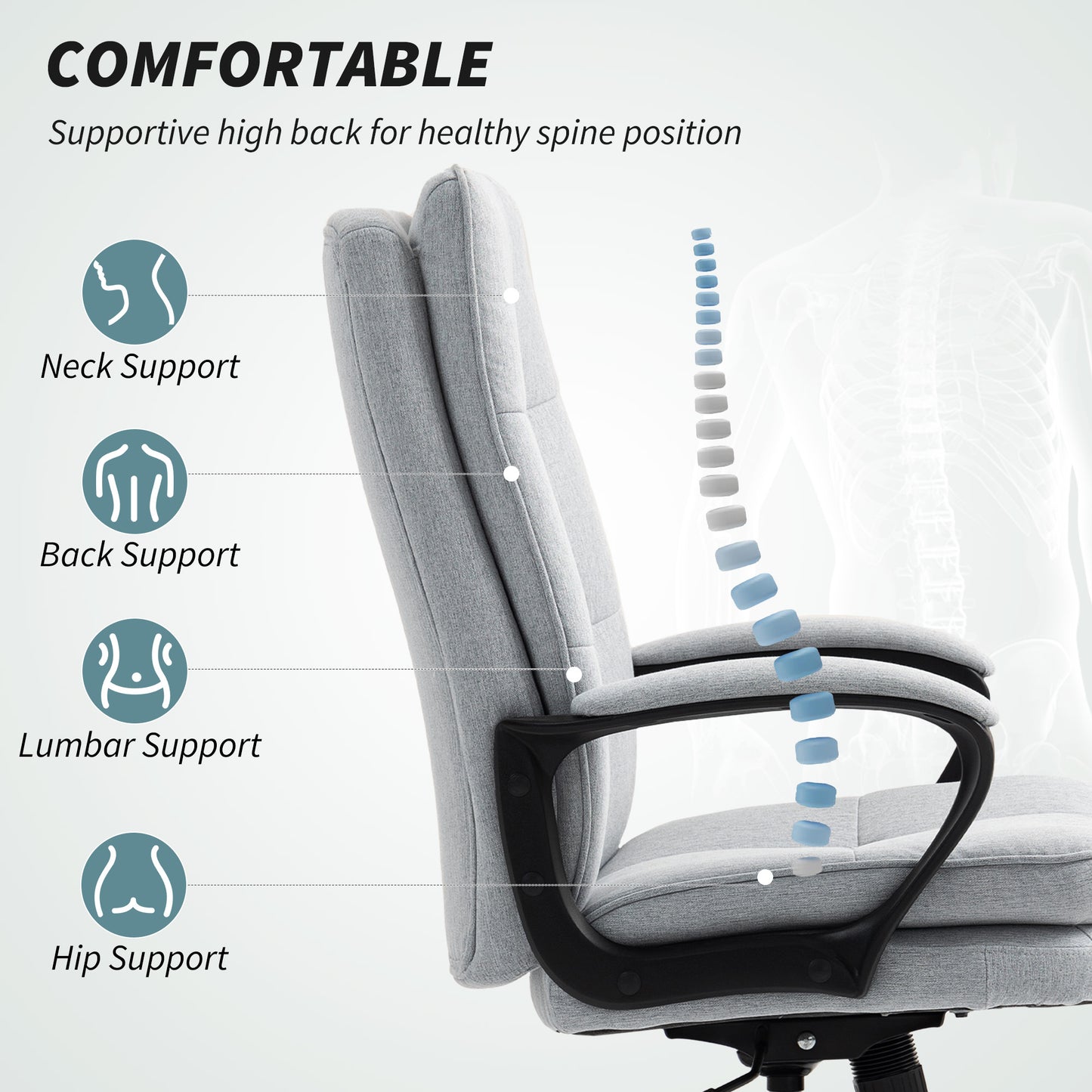 Fabric Office Chair, Computer Desk Chair for Home, Light Grey