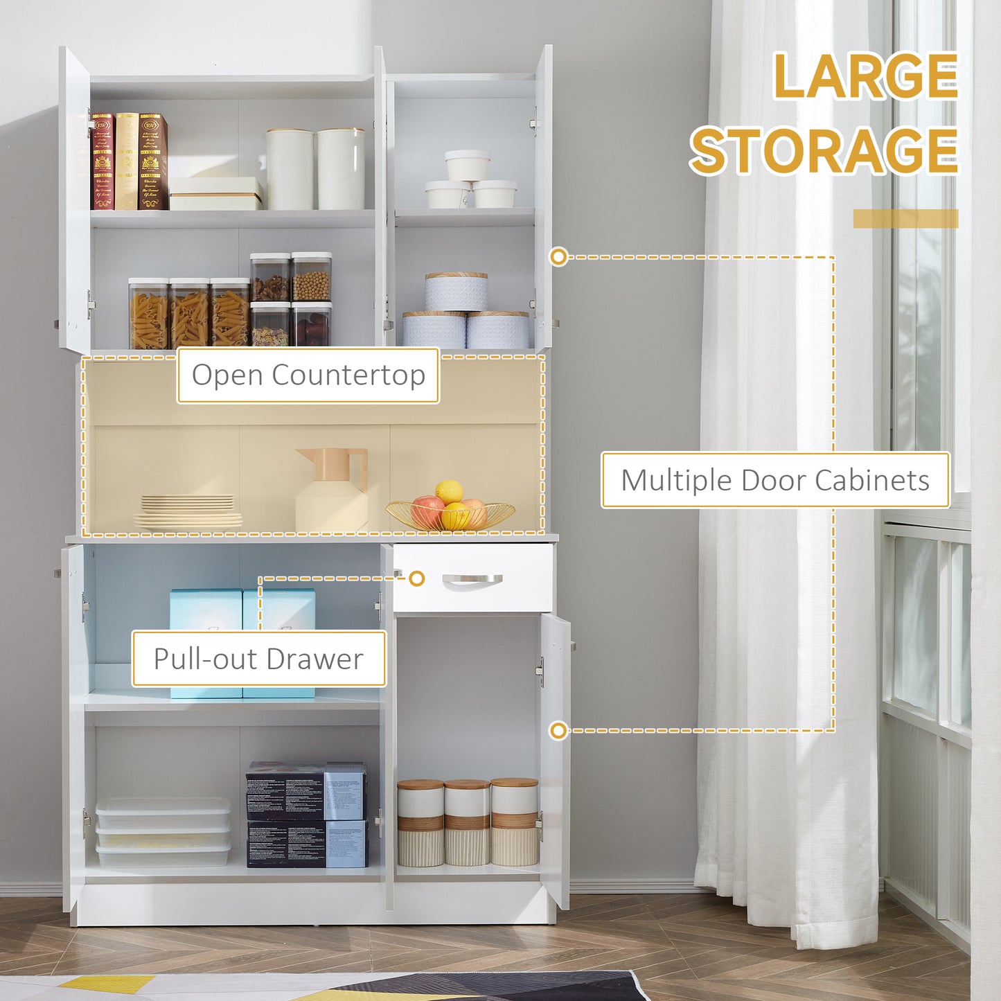 Freestanding Kitchen Cupboard, Storage Cabinet with Doors White