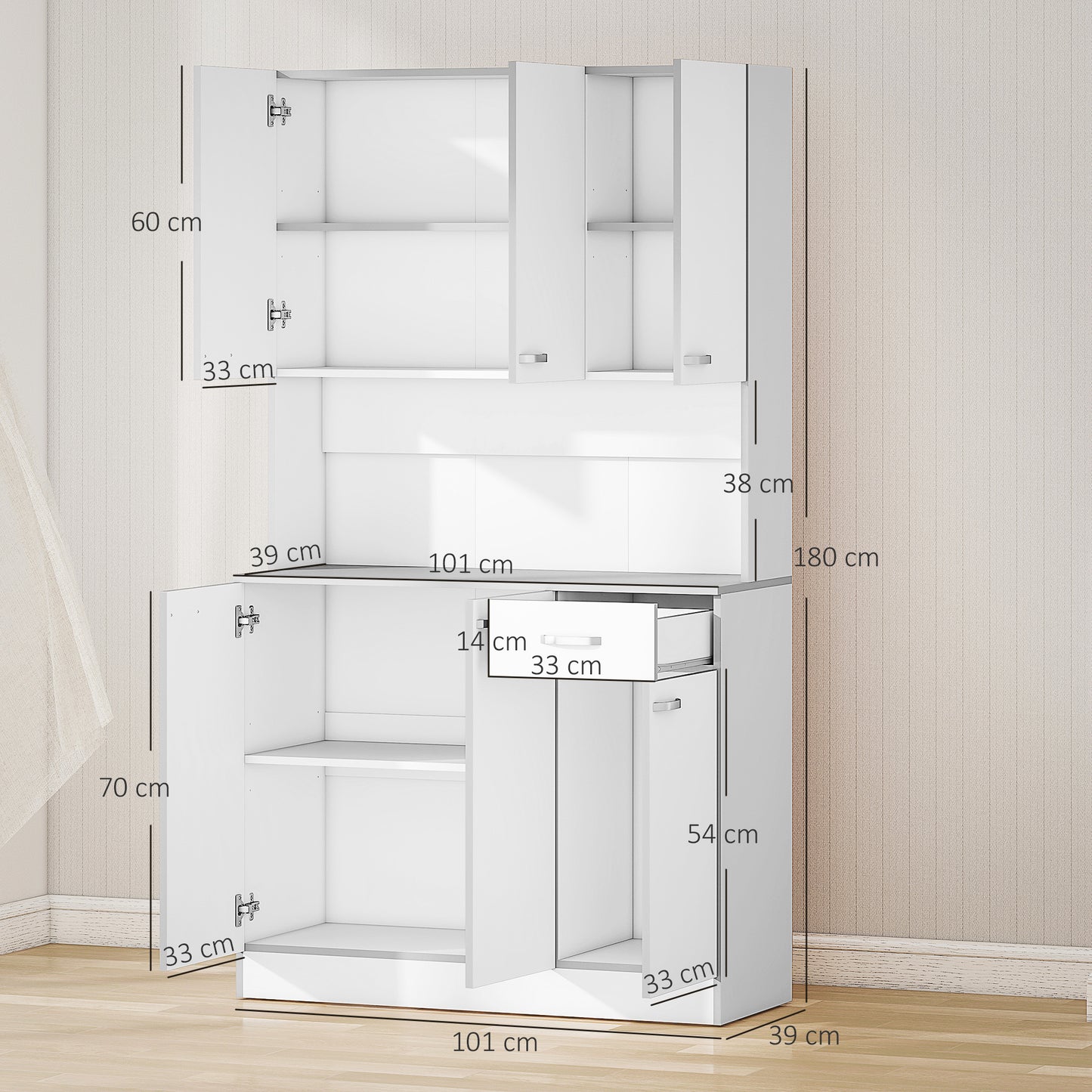 Freestanding Kitchen Cupboard, Storage Cabinet with Doors White