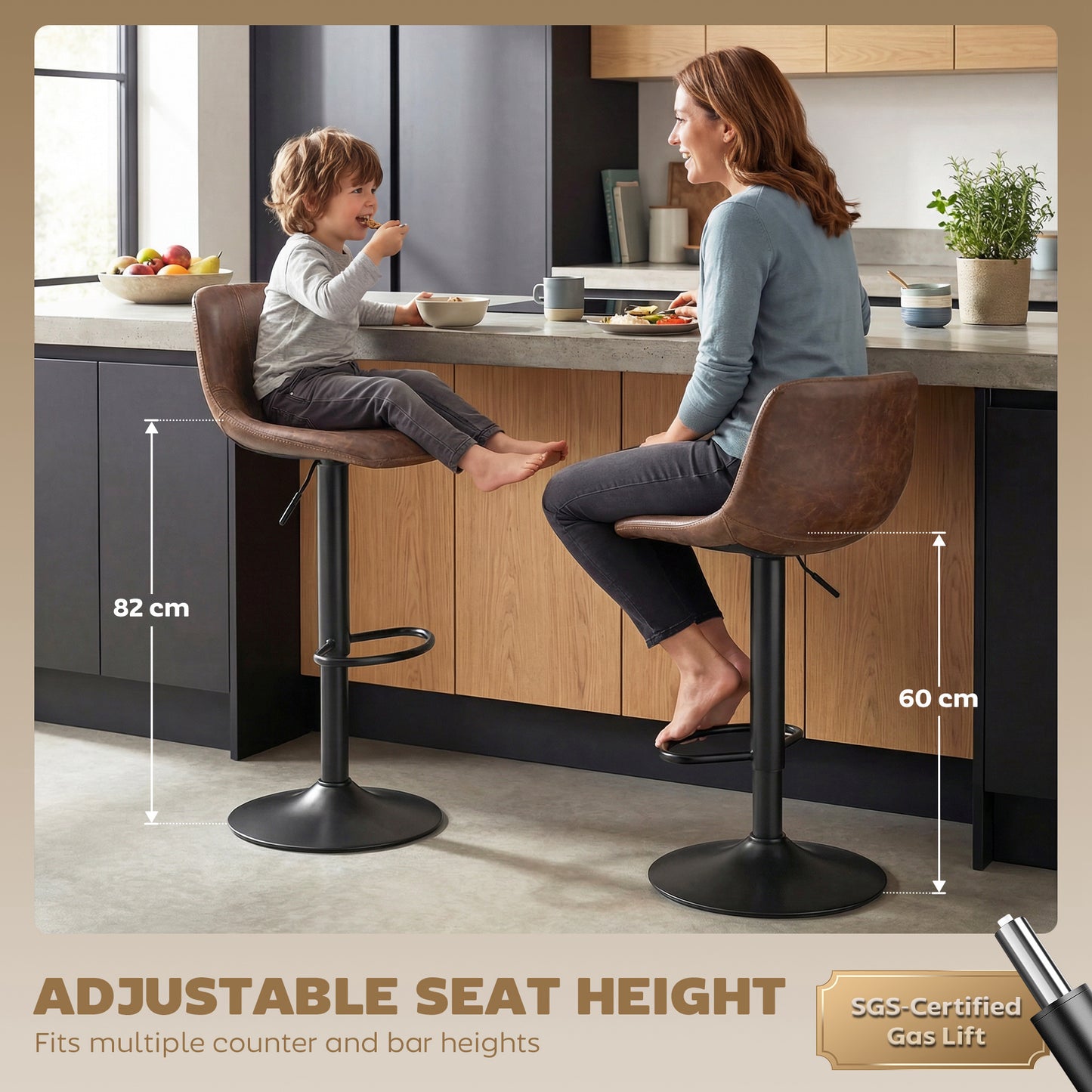 Bar Stools Set of 2, Modern Swivel Barstools for Dining Room, Brown