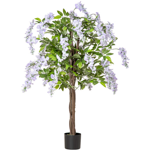 Artificial Realistic Wisteria Flower Tree Faux Decorative Plant in Nursery Pot for Indoor Outdoor D√É¬©cor, 110cm