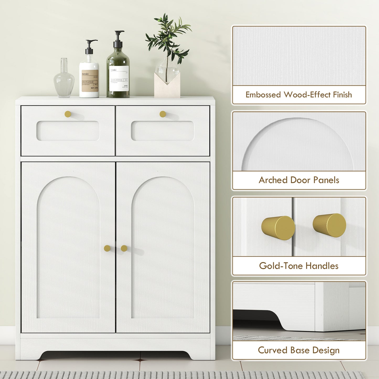 Bathroom Floor Cabinet, Bathroom Storage Unit with 2 Doors, White