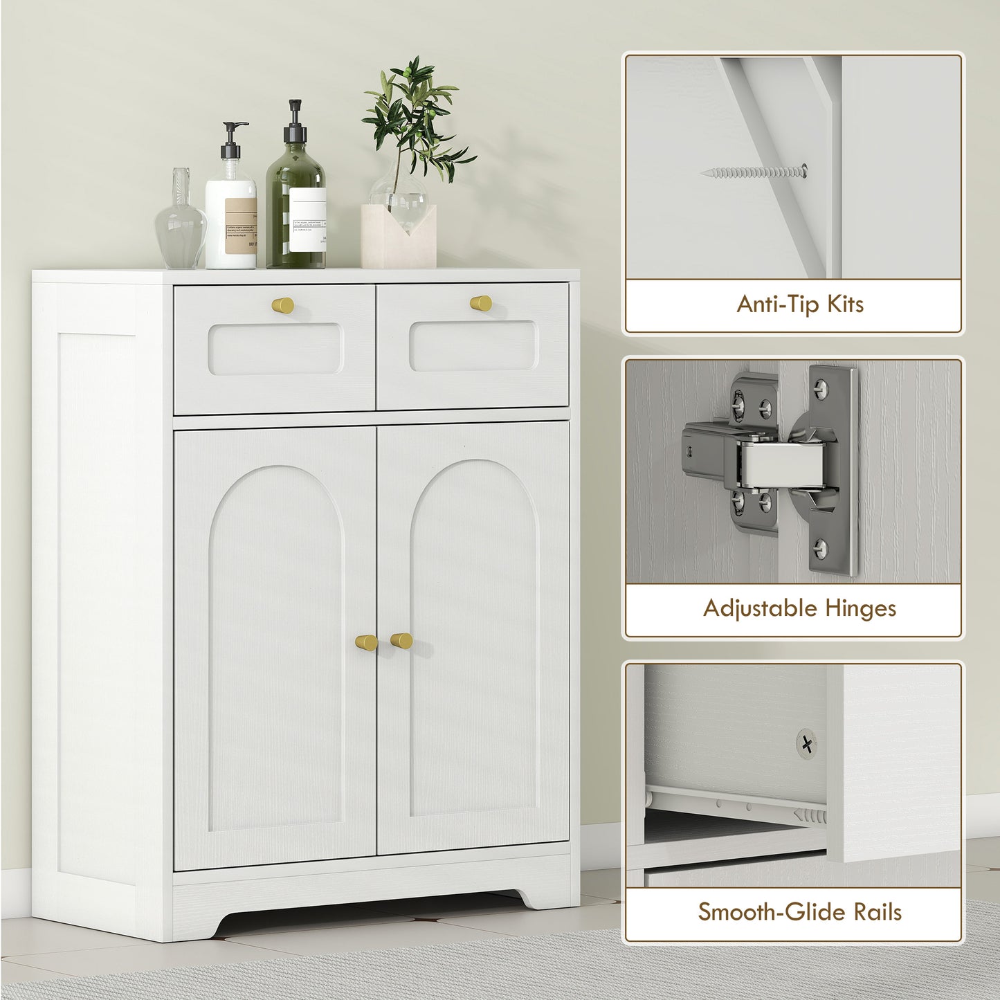 Bathroom Floor Cabinet, Bathroom Storage Unit with 2 Doors, White