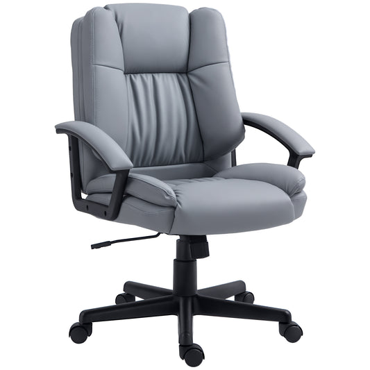Height-Adjustable Faux Leather Swivel Office Chair with Arms - Light Grey