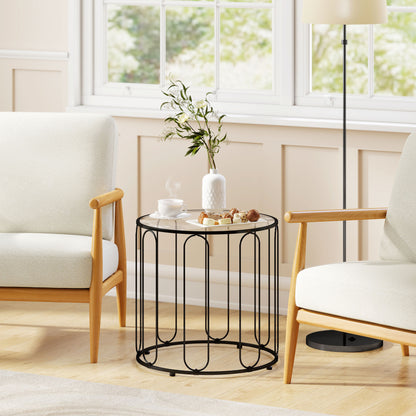 Coffee Table Set of 2, Nest of Tables with Metal Frame, Black