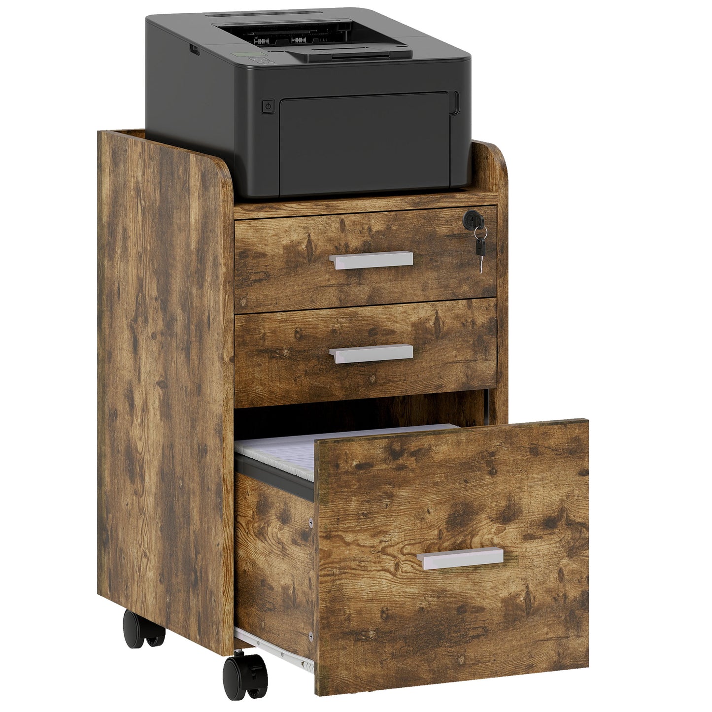 Mobile Filing Cabinet, Lockable File Cabinet with 2 keys Rustic Brown