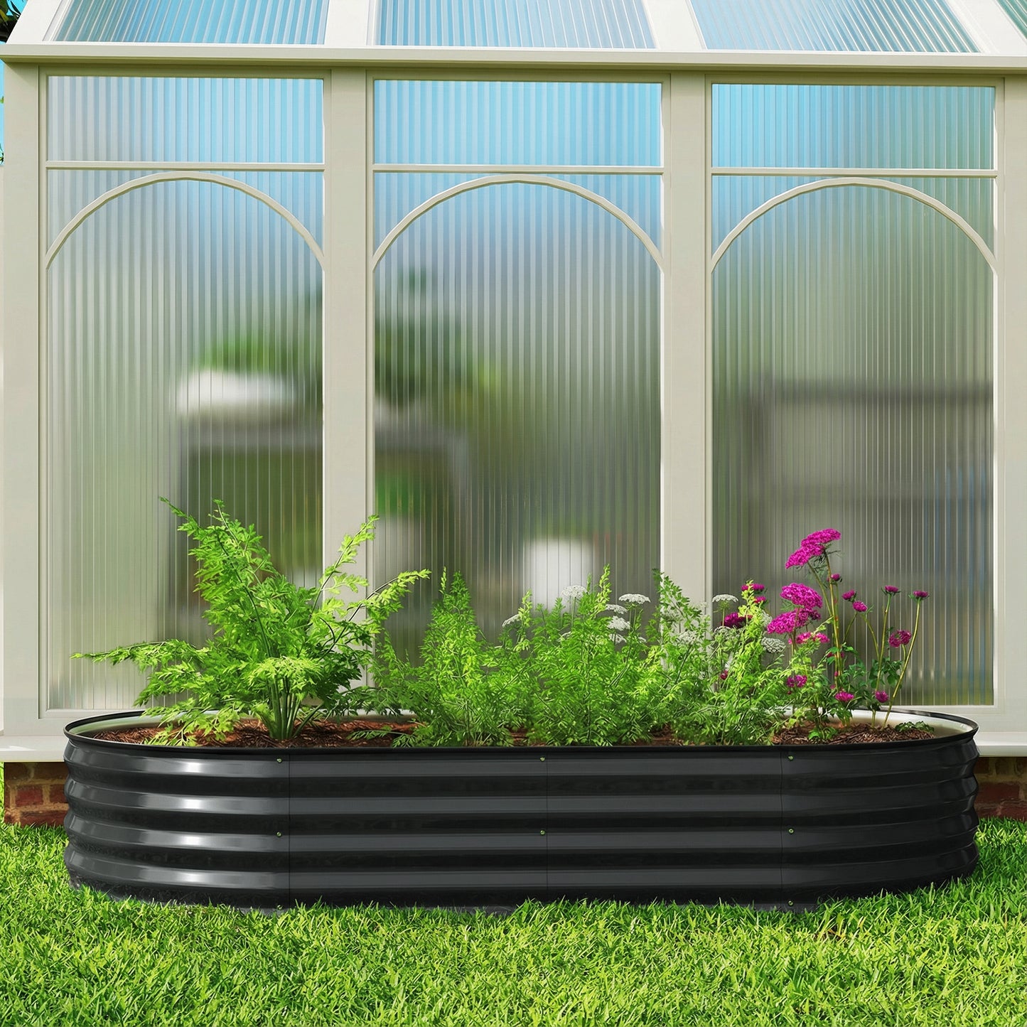 Galvanised Raised Garden Bed Planter Box, Dark Grey