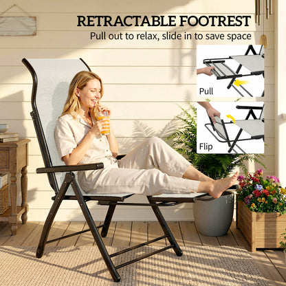 Folding Reclining Garden Chairs Set of 2 with Footrest, Light Grey