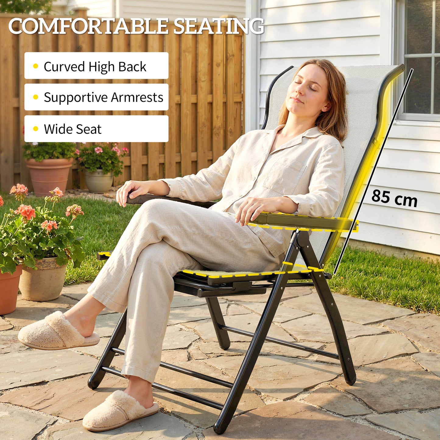Folding Reclining Garden Chairs Set of 2 with Footrest, Light Grey