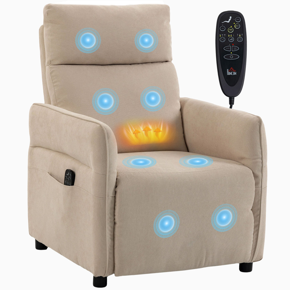 Recliner Armchair, Manual Recliner Chair, Massage & Heat, Beige