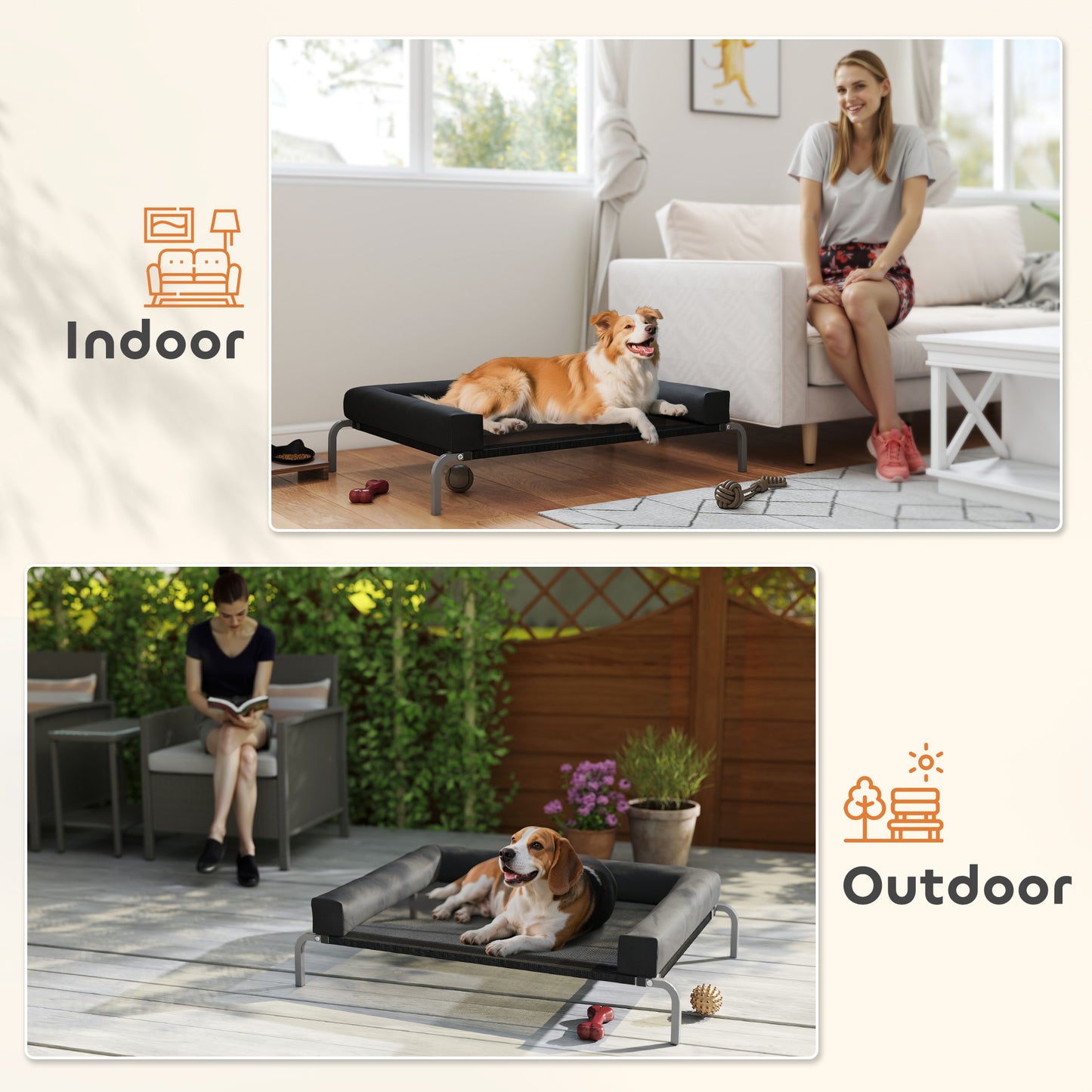 Elevated Dog Bed, Raised Dog Bed with Removable Bolsters