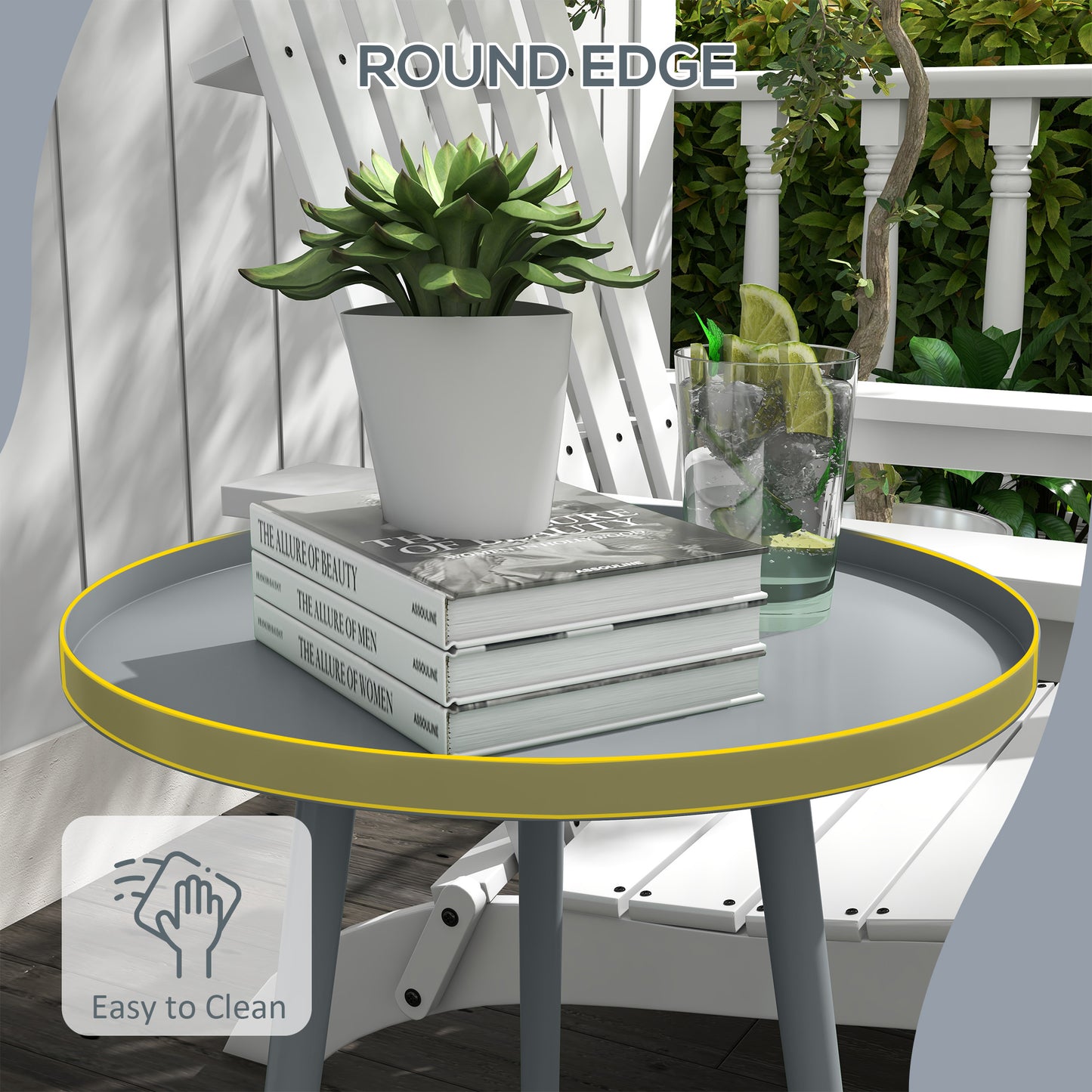 Round Garden Coffee Table, Outdoor Side Table with Rounded Edge