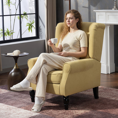 Accent Armchair Home Furniture Retro Tufted Club Wood Fabric, Yellow