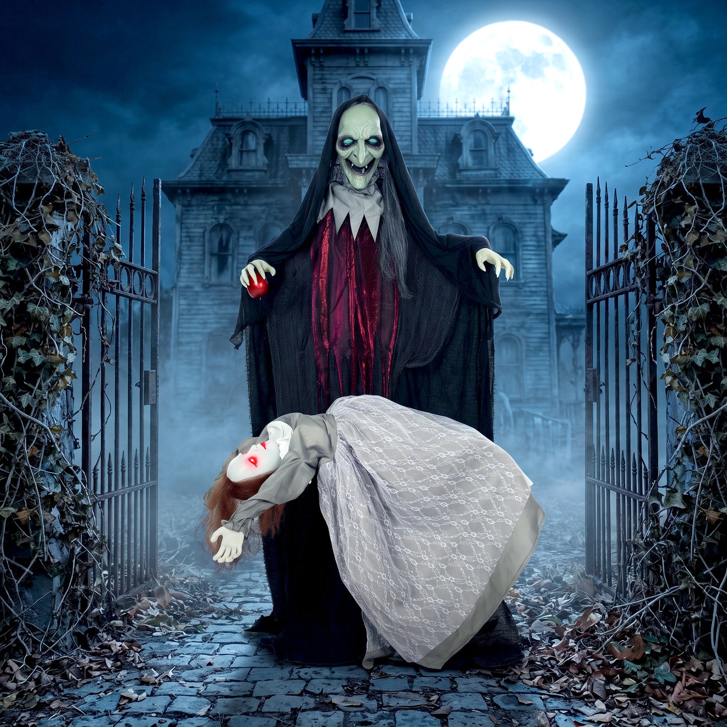 Halloween Animated Standing Witch with Floating Ghost Decoration
