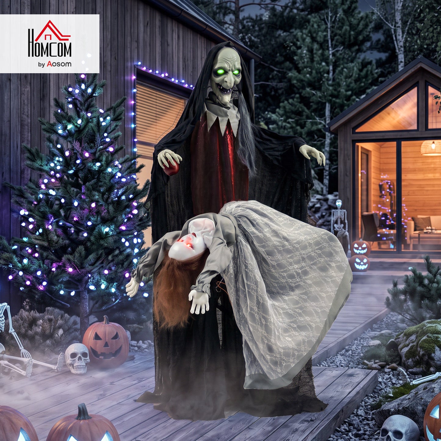 Halloween Animated Standing Witch with Floating Ghost Decoration