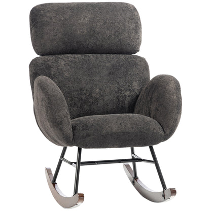 Rocking Chair with Adjustable Headrest Velvet Upholstery Dark Grey