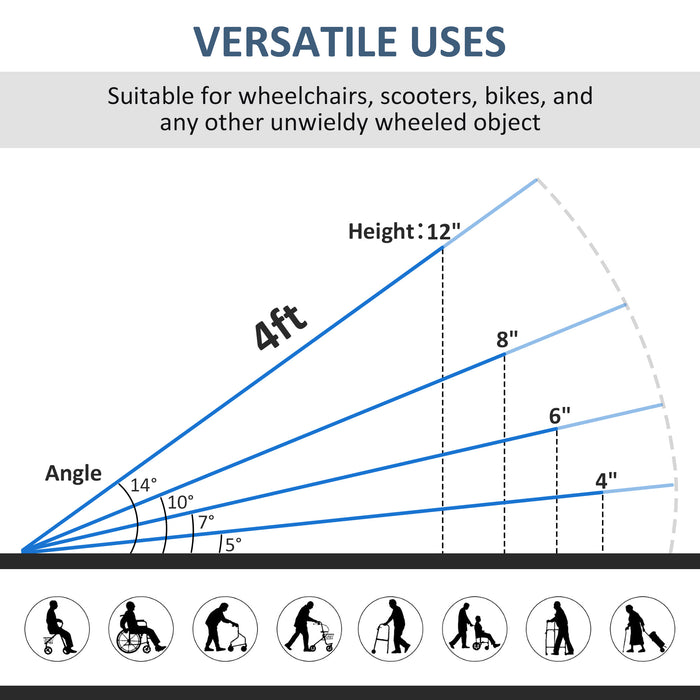 4ft Folding Aluminum Wheelchair Ramp Scooter Portable Mobility Assist Suitcase Access Aid, 270kg Capacity, Silver