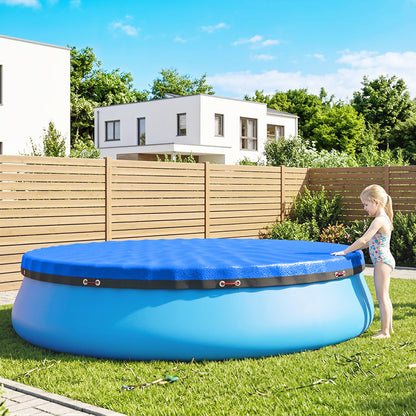 10 ft Round Swimming Pool Cover with Secure Rope, Tightener, Blue