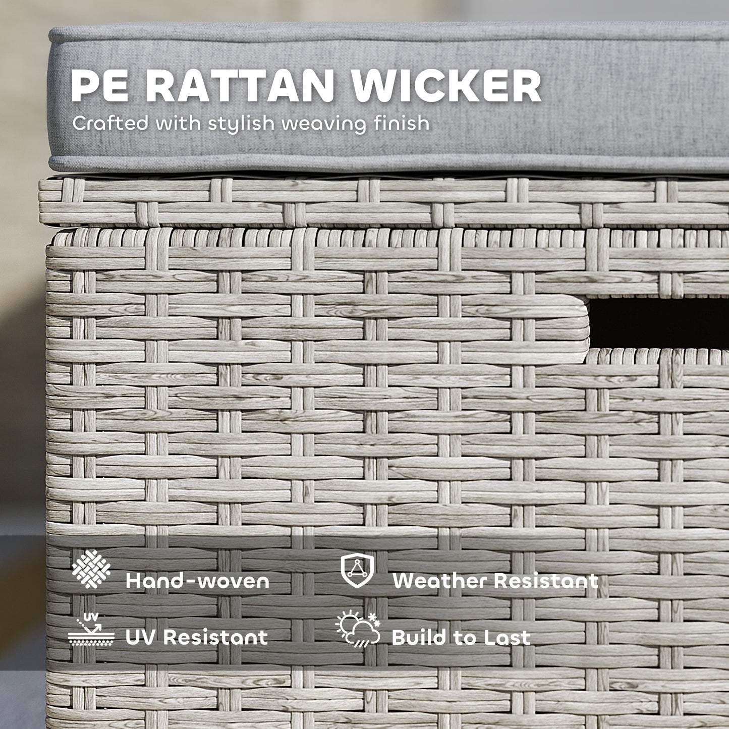 5 Piece Rattan Garden Furniture Set w/ Storage Table, Stools, Grey