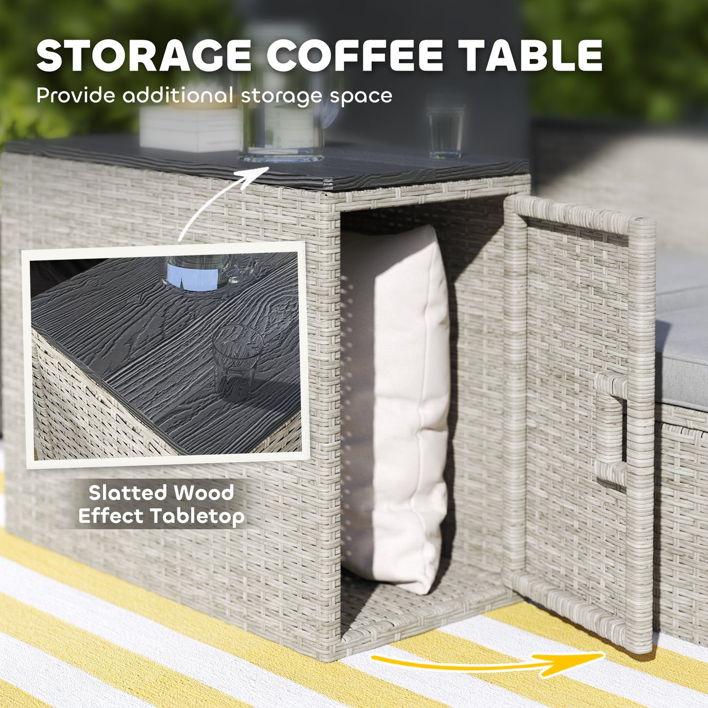 5 Piece Rattan Garden Furniture Set w/ Storage Table, Stools, Grey