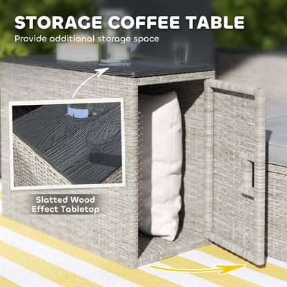 5 Piece Rattan Garden Furniture Set w/ Storage Table, Stools, Grey