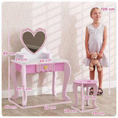 Kids Dressing Table Set, Two-Piece Children Vanity Table with Stool