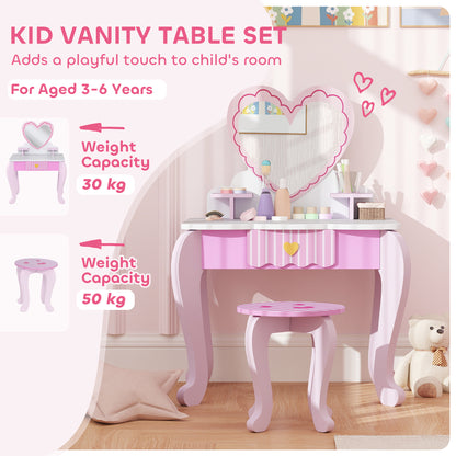 Kids Dressing Table Set, Two-Piece Children Vanity Table with Stool