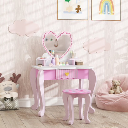 Kids Dressing Table Set, Two-Piece Children Vanity Table with Stool