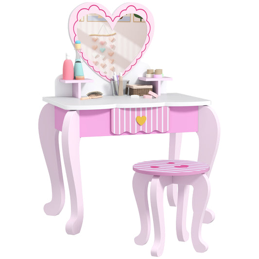 Kids Dressing Table Set, Two-Piece Children Vanity Table with Stool
